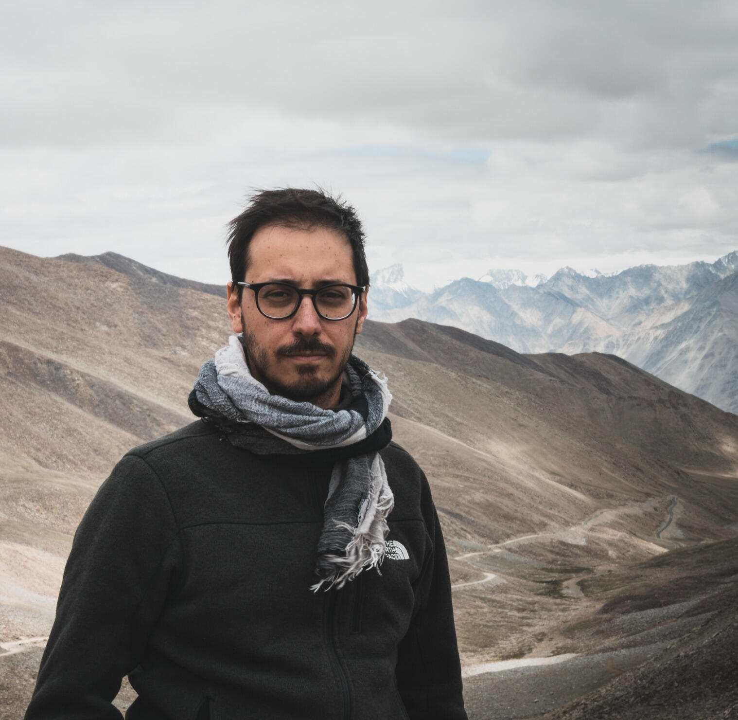 Man with mountains on the background